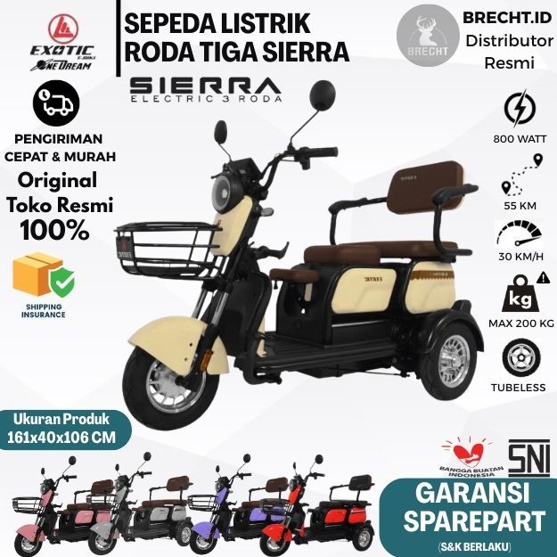 Sepeda Listrik Roda Tiga Exotic Sierra Terbaru 48 Volt 12 AH  (DIJAMIN TERMURAH)