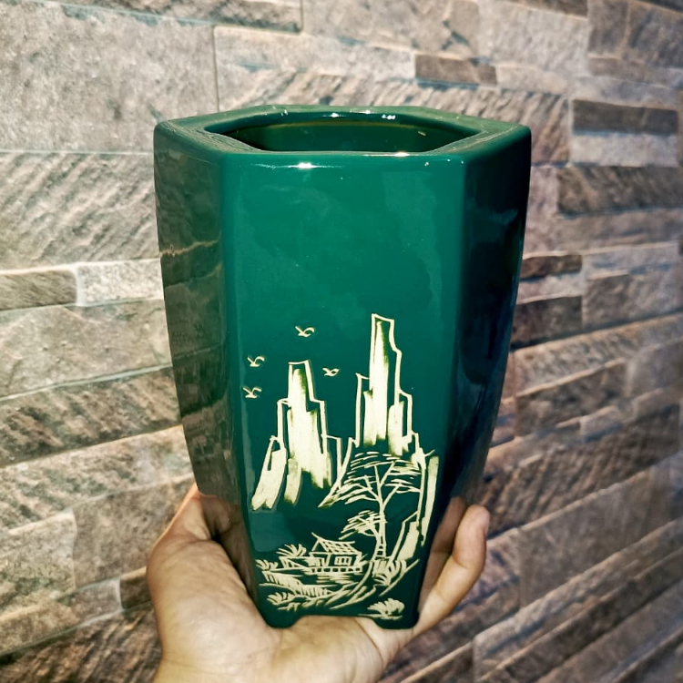 Pot Keramik Bonsai Cascade Air Terjun Ukuran Small dengan Ukiran Mewah