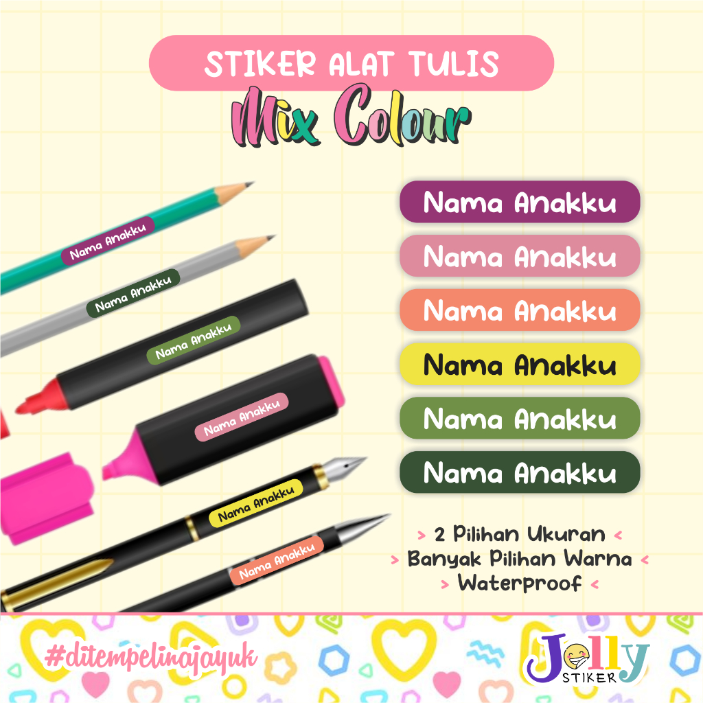

Stiker Nama Pensil Crayon Pulpen Anak Waterproof MIX COLOR Cute Design