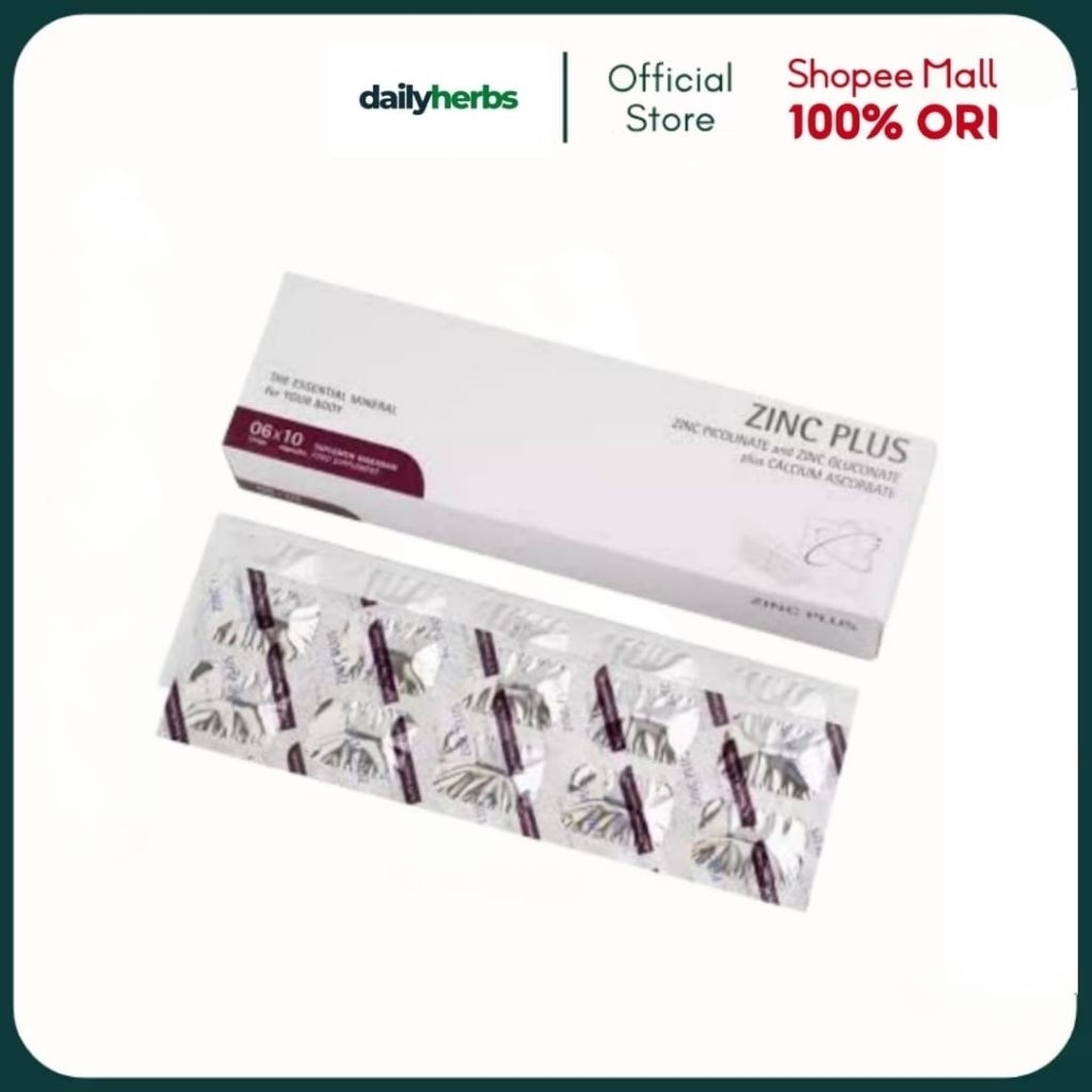 ZINC PLUS Untuk Jerawat Rambut Rontok Vitamin C [1 Box] 60 Kapsul