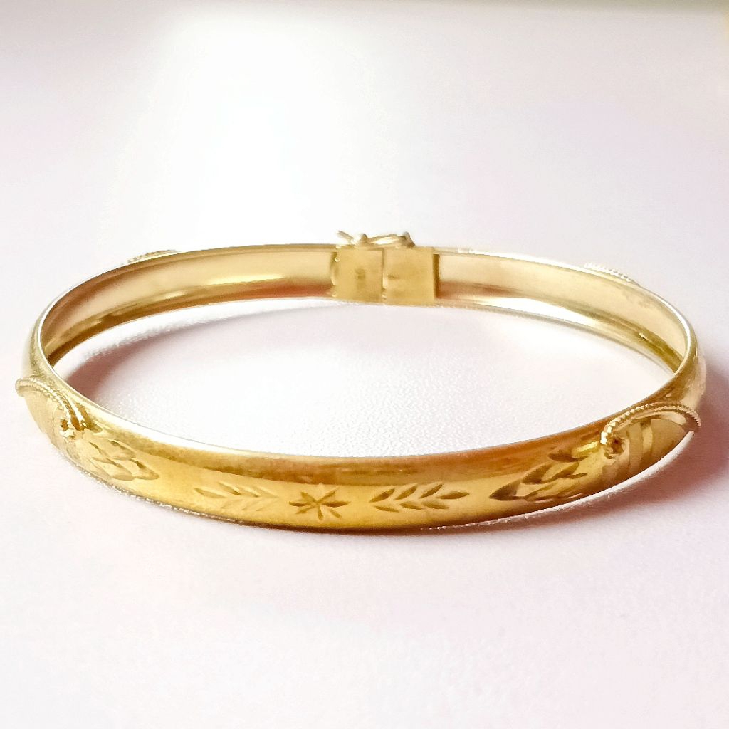 Gelang Bangle Ukir/Gelang Bangle Dewasa/Gelang Bangle Perak/Perak 925/Lapis Emas