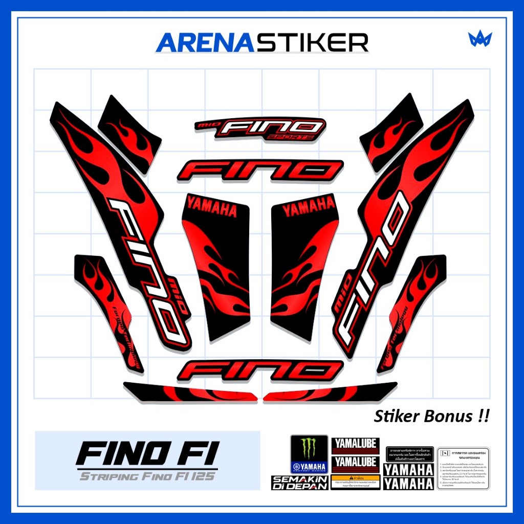 Motif FI13c Stiker Striping Motor Yamaha Fino Fi 125 Grande Variasi Api sudah dilaminasi Sticker Set