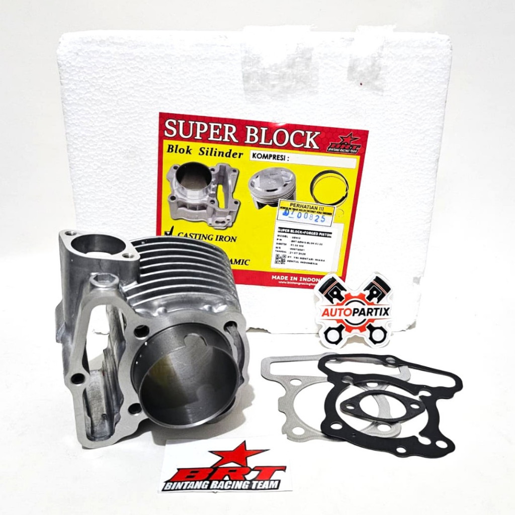 BLOK BRT BLOK & GASKET DOUBLE COOLER 53 mm GENIO DELUXE BEAT SCOOPY NEW FI ESP Blok Bore Up Cast Iro