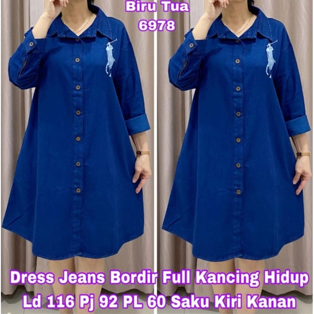 Dress tunik jeans denim bordir berbagai motif jumbo 3L-5L