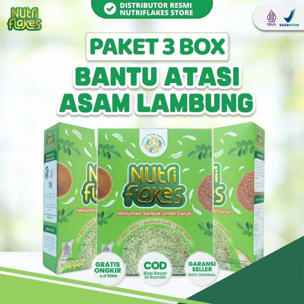 

Paket 3 Box Nutriflakes Sereal Umbi Garut Bantu Atasi Asam Lambung Maag Dan Gerd