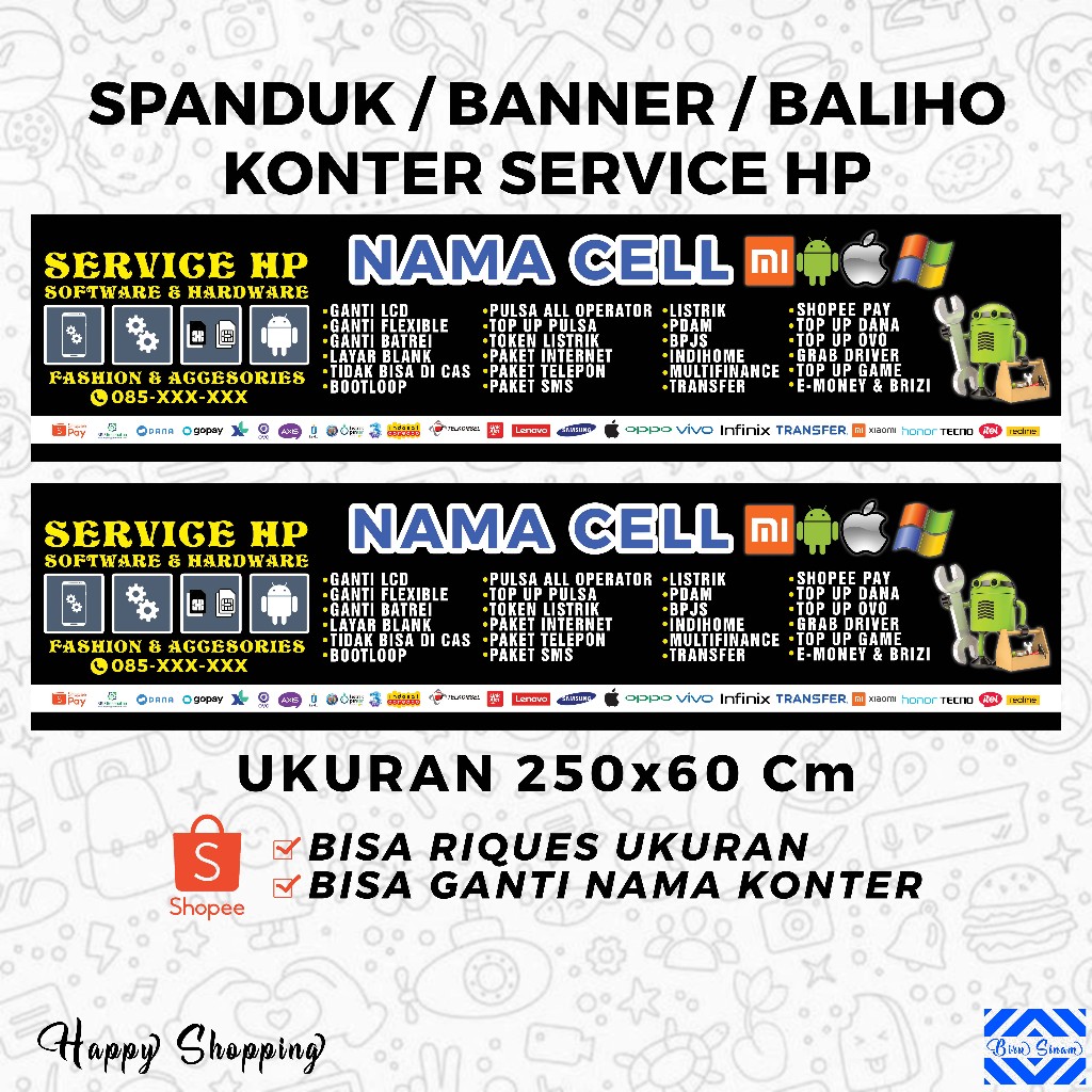 Banner Spanduk KONTER SERVICE HP UKURAN 250X60 CM Murahhhh