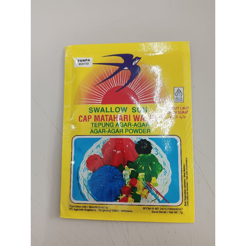 

AGAR AGAR SWALLOW TANPA WARNA MATAHARI WALET 7GRAM