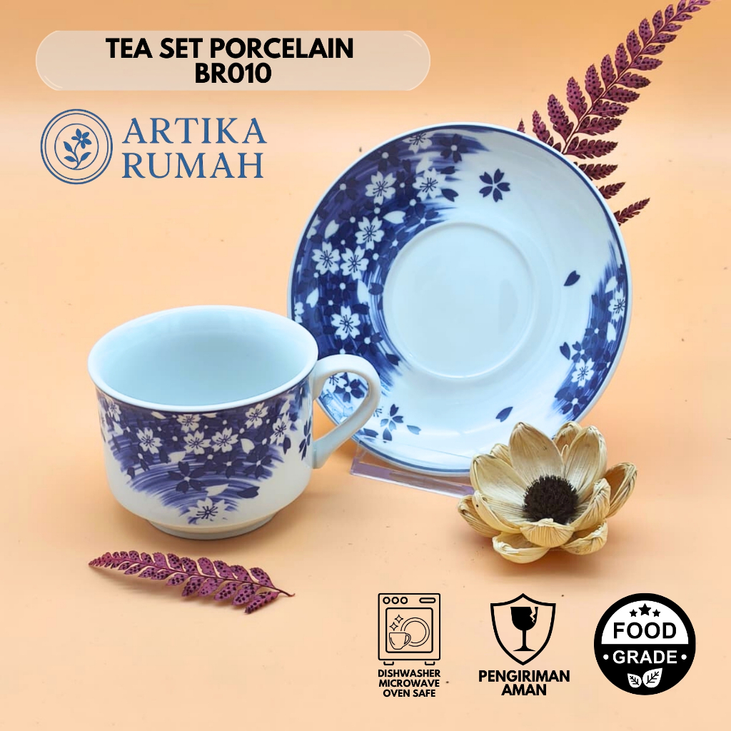 Artika Rumah Tea Set Cangkir Tatakan Keramik Porselen Motif Bunga Vintage Klasik