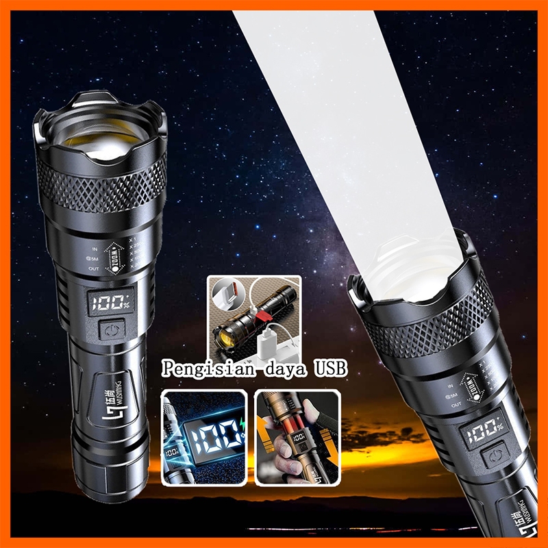 Senter LED Super Terang Portabel Zoom Rechargeable Ipx8 Tahan Air 18650 Baterai Tahan Lama