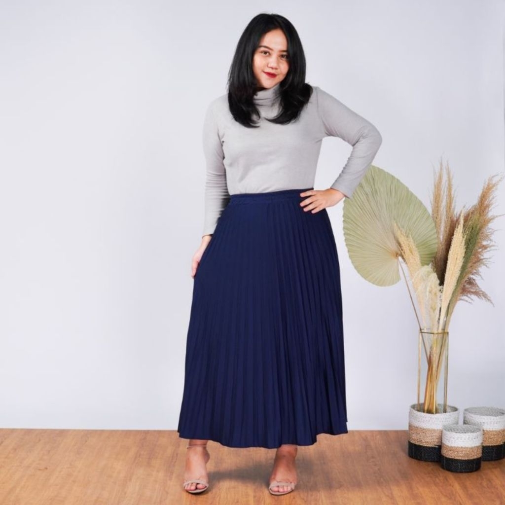 Rok Plisket Panjang Warna Navy Premium Tebal