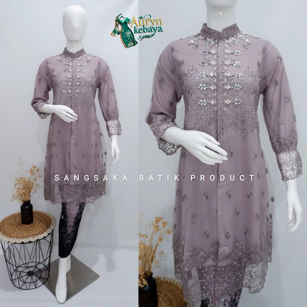 Auryn - Setelan 1set Kebaya Modern Sanghai Model Lengan Balon ( kebaya+rok ) / Kebaya Wisuda Sanghai