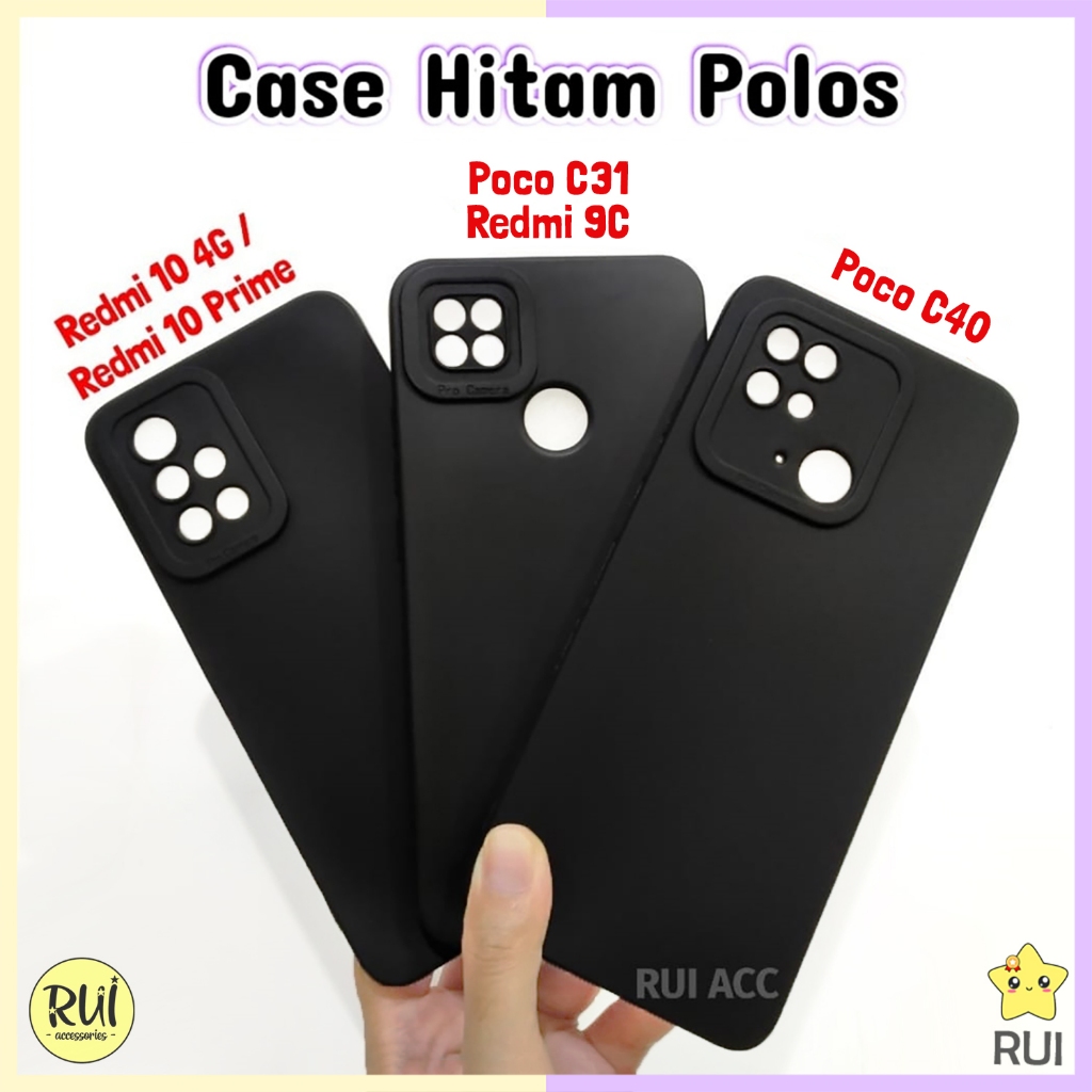 Case Hitam Protect Poco C31 C40 Redmi 9C 10 Xiaomi Black Softcase Polos Silikon HP Lentur Rui Acc