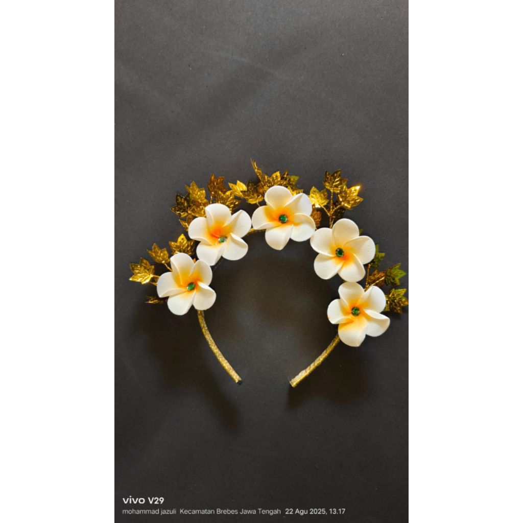 Mahkota Bando Bunga Kamboja permata Hijau