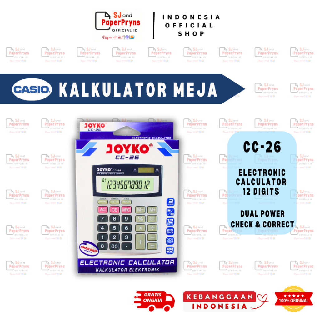 

Kalkulator Meja - Desk Calculator Joyko CC-26 / 12 Digit Check & Correct [ORIGINAL]