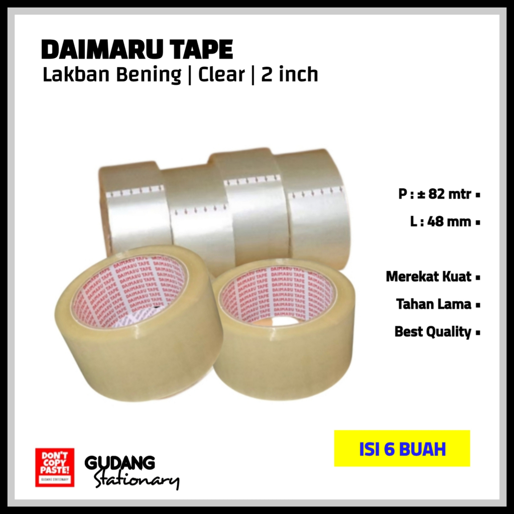 

Lakban Bening 48 mm | 2 Inch DAIMARU TAPE [ isi 6 buah ]