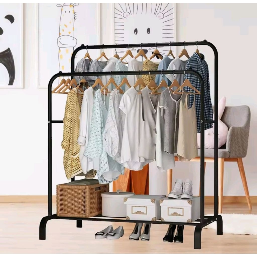 02 RAK GANTUNGAN BAJU DOUBLE MULIG DOUBLE GANTUNGAN BAJU KOKOH BESI GAMTUNGAN BAJU GAWANG BESI