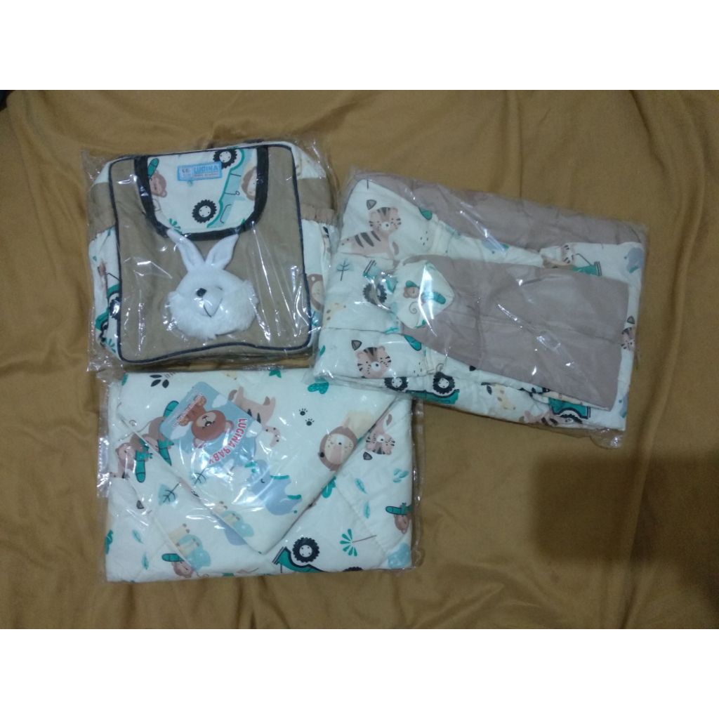 Paket Set Hemat Perlengkapan Bayi Murah 3in1 Gendongan Samping Tas Selempang Samping Selimut Topi Lu