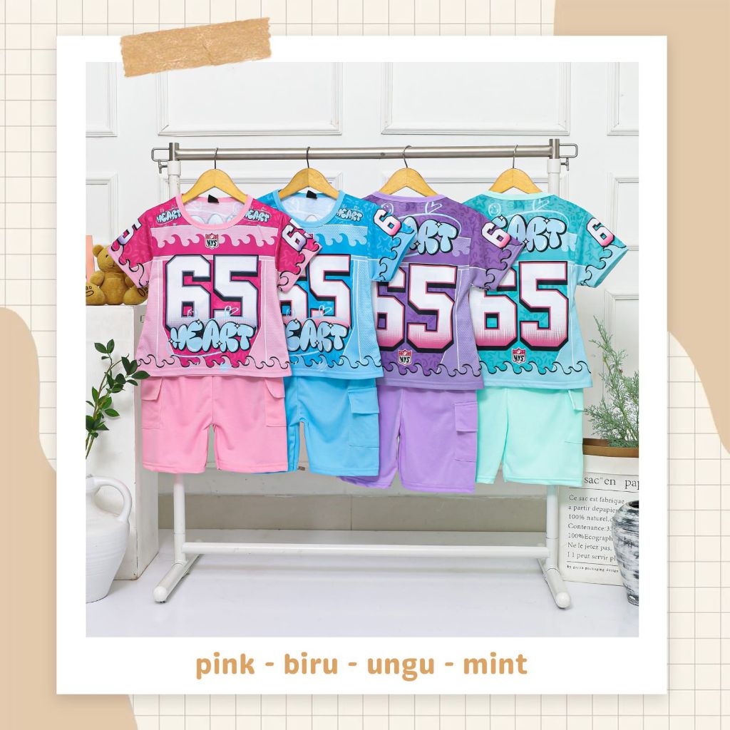 Setelan Anak Perempuan Baju Jersey Celana Kargo One Set Anak Perempuan 2-9 Tahun
