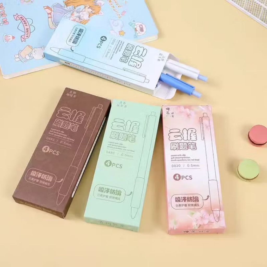 

1 set isi 4 pcs pulpen gel mekanik 0.5m soft hand eurobag pen holder matte colour