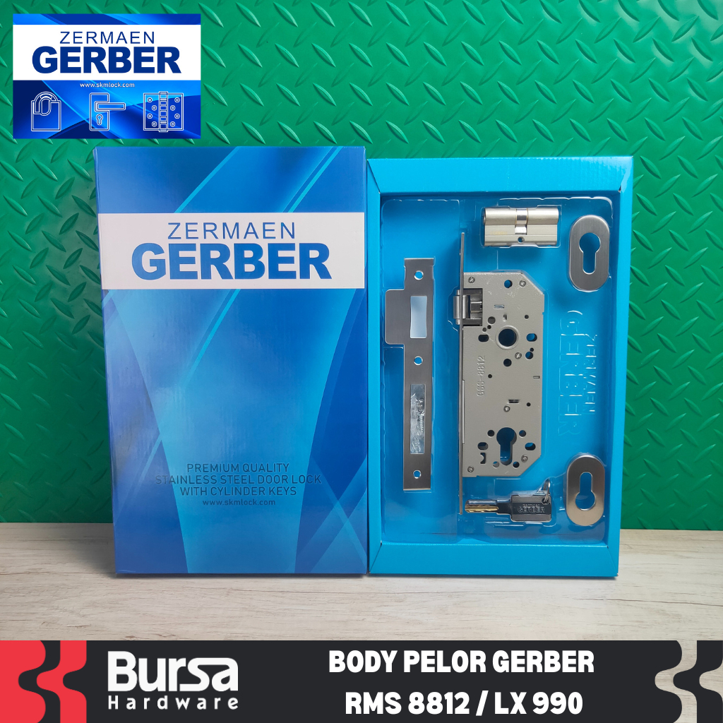 Body Kunci Pelor Pintu Rumah Gerber GSS 8812 LX 990 Stainless Steel 304 Mortise Lockcase Roller