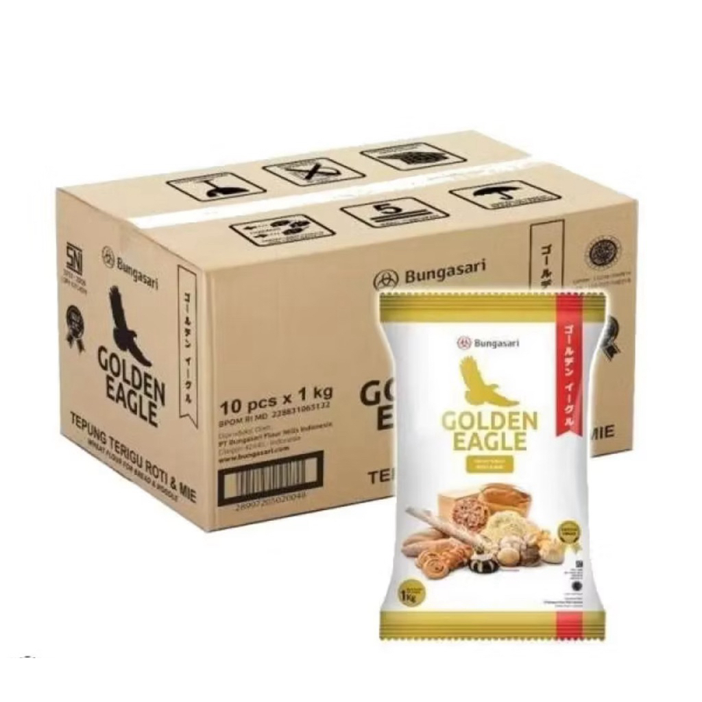 

TEPUNG TERIGU GOLDEN EAGLE 1 DUS ( TEPUNG TERIGU PREMIUM ROTI) 10 pcs x 1 kg)
