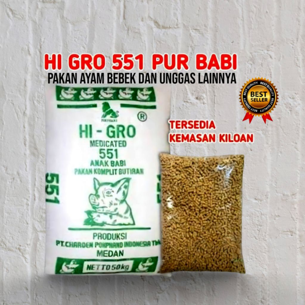 pur | voer pakan ayam bebek HI-GRO 551 Pakan Komplit Butiran 1 KG | Pakan Ternak Medicated Kiloan