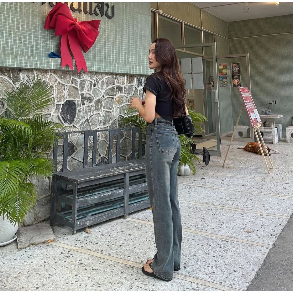 Highwaist Korea Style Celana Kulot Jeans Wanita