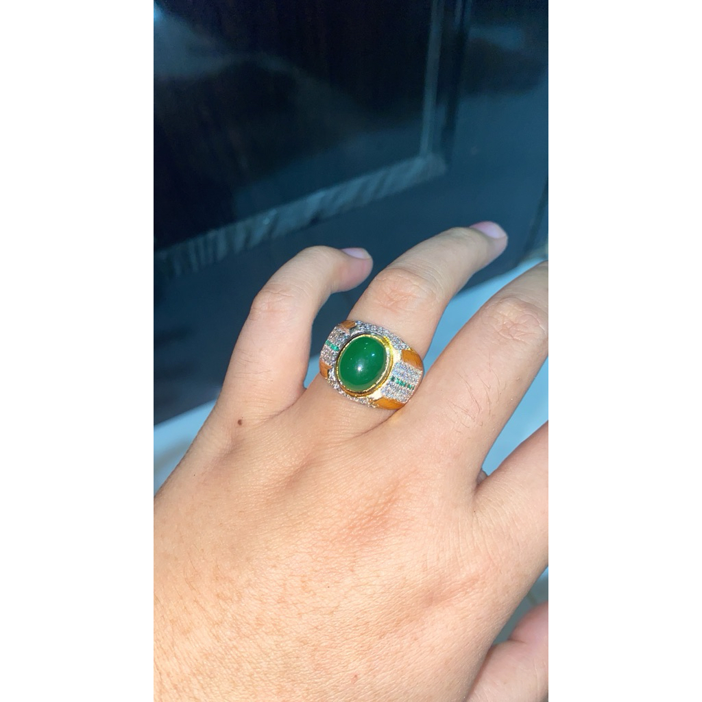 Natural Giok Burma ring kuningan sari