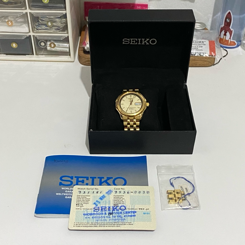 Seiko 5 superior whirlpool dial skz030 7s36-0030A4 automatic watch gold fullset original