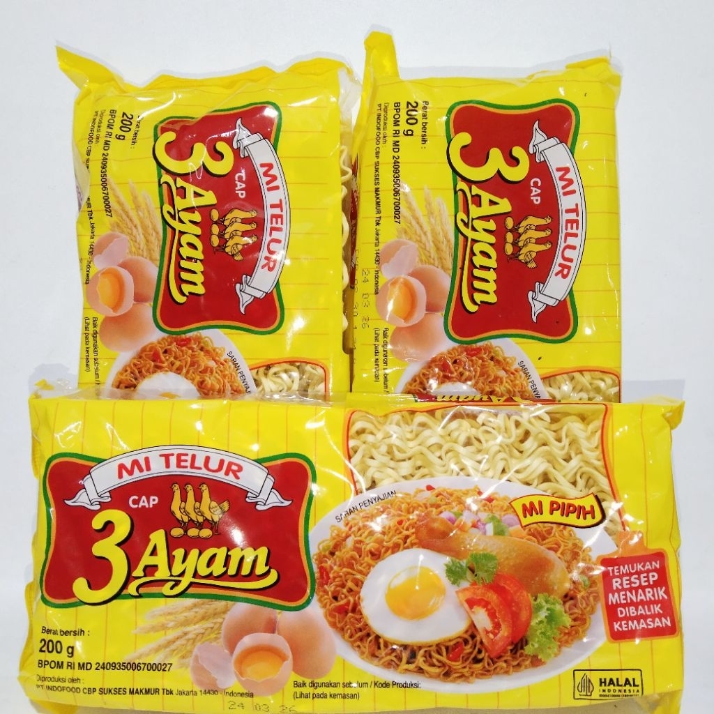 

Mie Telur Cap 3 Ayam 200gr