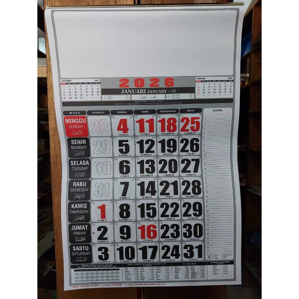 

packing bubble Kalender 2026 Dinding Kantor standar Angka Besar Kalender Harian 2026