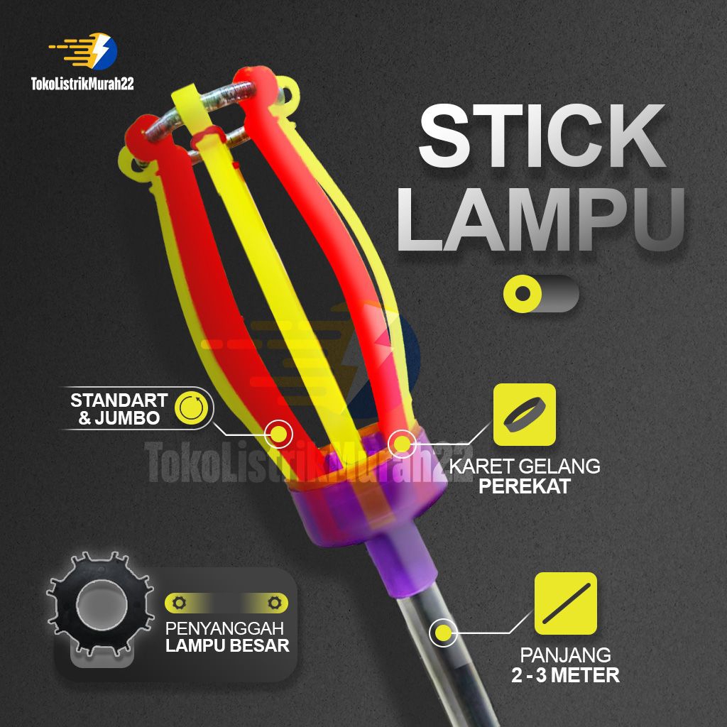 [COD] KEPALA TONGKAT PENGGANTI LAMPU STIK LAMPU /KEPALA STICK LAMPU JUMBO / STICK LAMPU JUMBO 2M