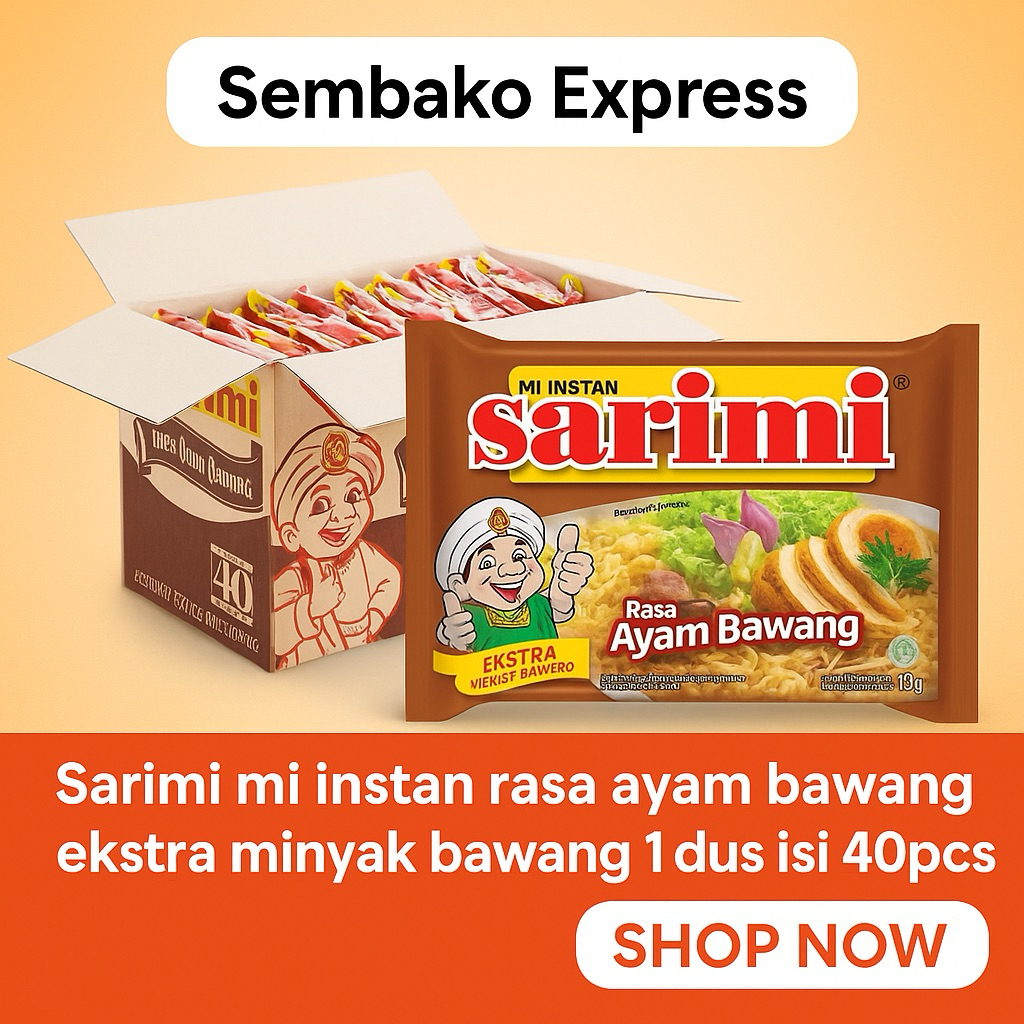 

Sarimi Mi Instan Ayam Bawang 1 Dus (40 Pcs) – Mi Gurih Favorit Keluarga