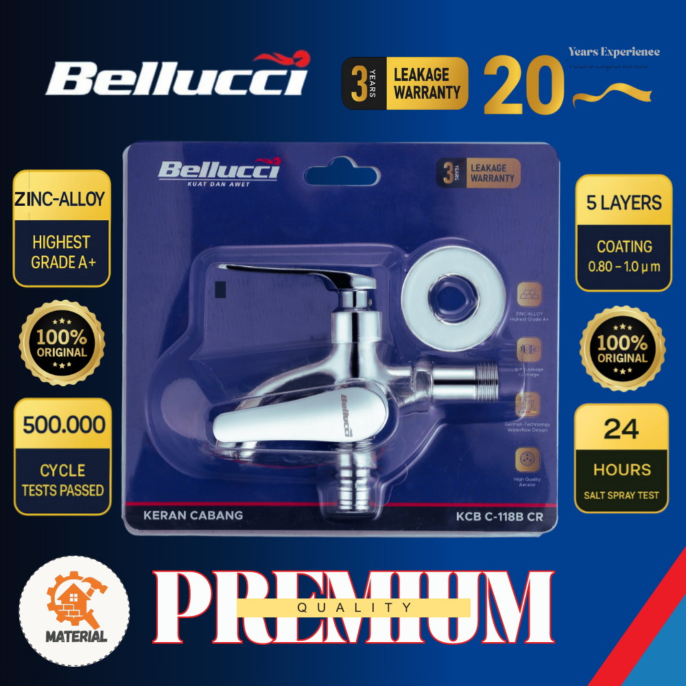 BELLUCCI - Keran Cabang Wastafel KCB C-118B CR | Keran Stainless Dua Aliran Air Model Engkol Cabang