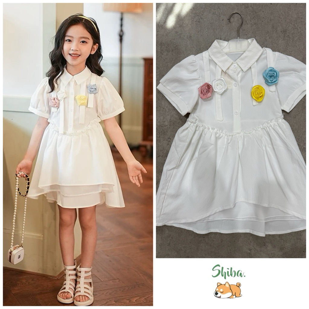 (1-9 TAHUN) Dress Putih Import Anak Perempuan | Kemeja Putih Anak Perempuan | Dress Korea Putih Anak