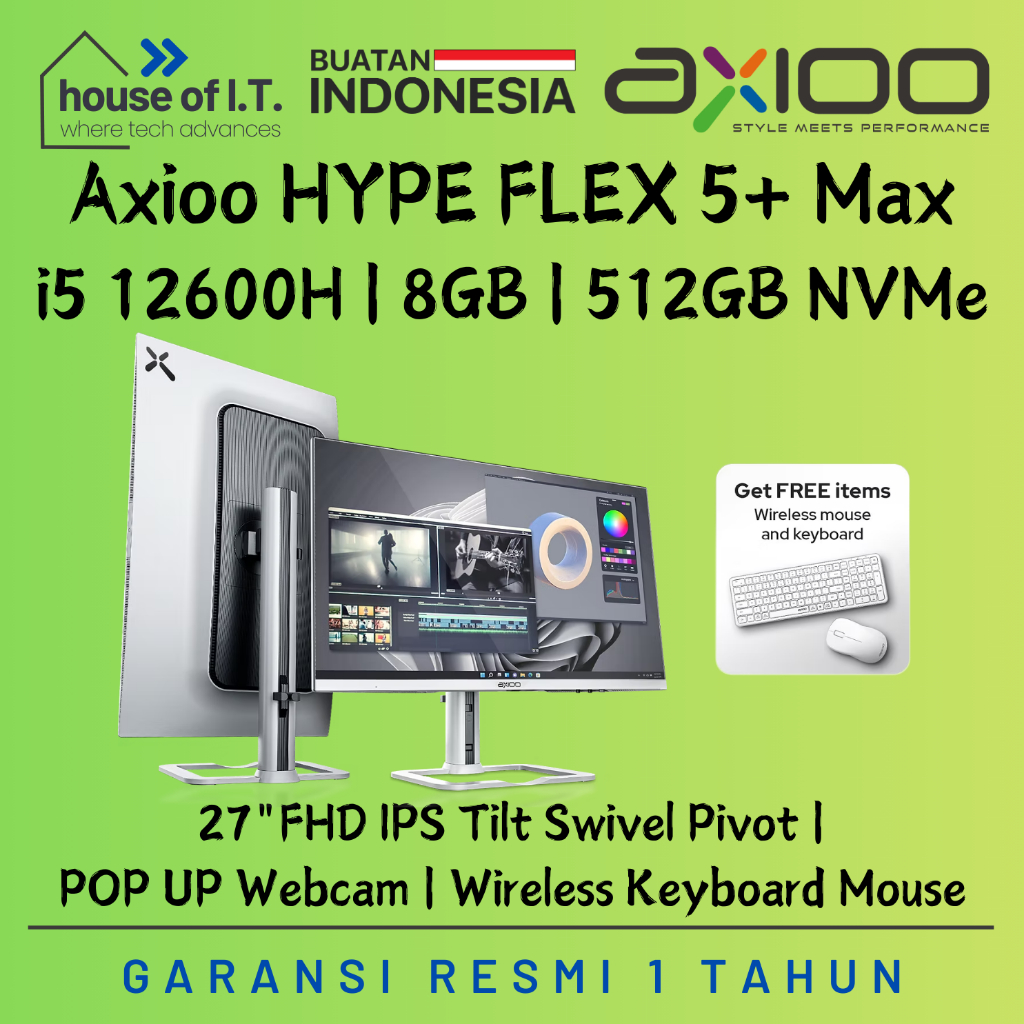 AIO Axioo Hype Flex 5+ MAX i5 12600H W11 PRO 27"FHD IPS | Axioo Hype FLEX 5 i5 12600H - Axioo AIO i5