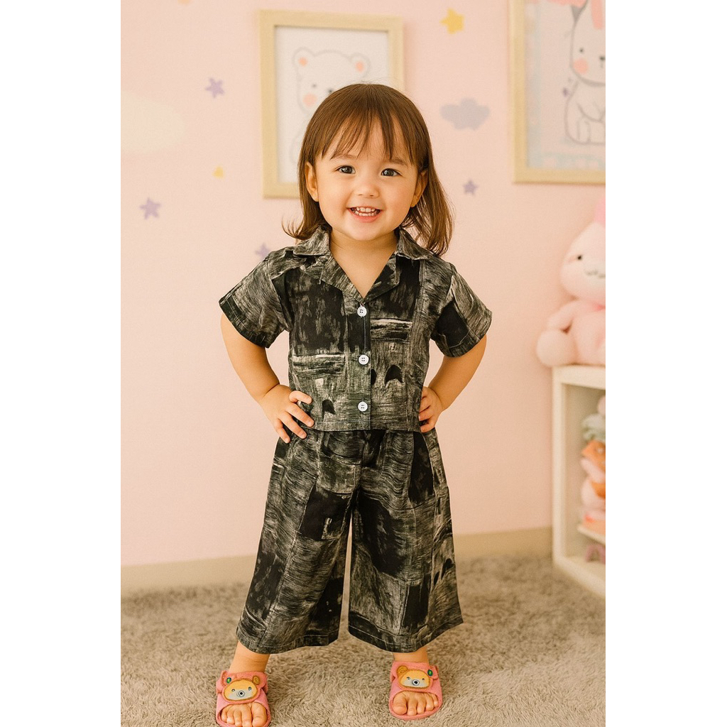 Ebony Oneset Outfit | One set anak Perempuan | Stelan Anak Perempuan 2- 8 tahun | Bahan Rayon Premiu