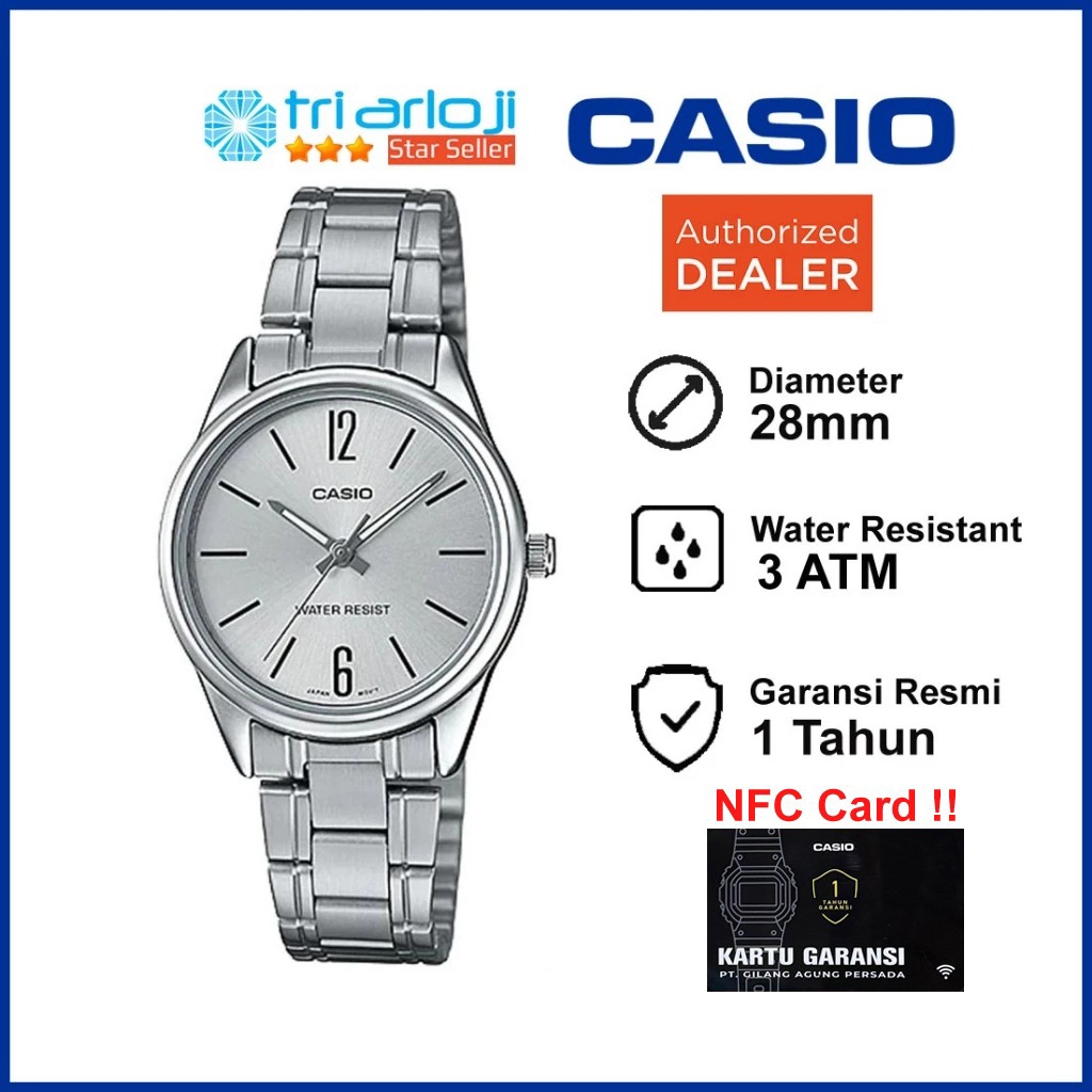 CASIO LTP-V005D-7BUDF Jam Tangan Wanita Analog Silver Putih LTP-V005D-7B LTPV005D