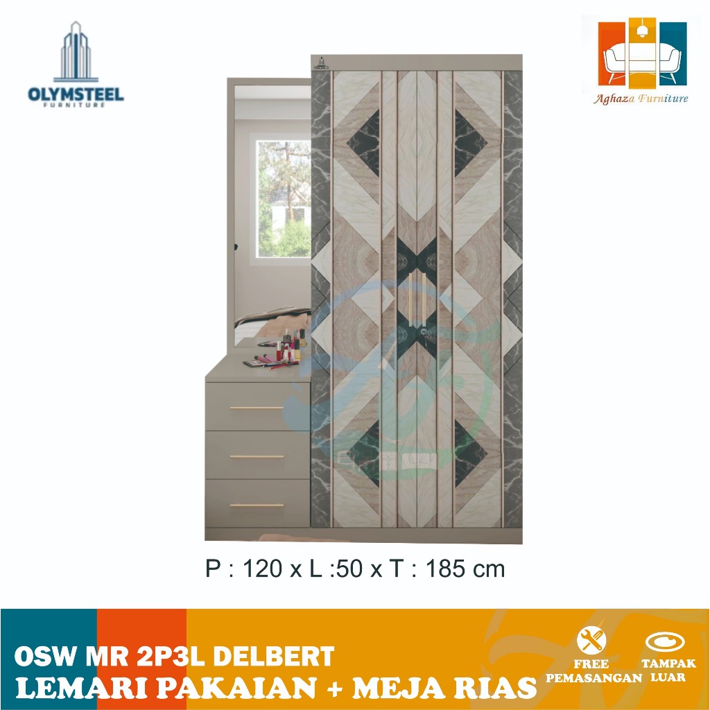 Lemari Pakaian Besi Pintu Reguler + Meja Rias Besi Olymsteel/Lemari Baju & Meja Rias Besi Olymsteel