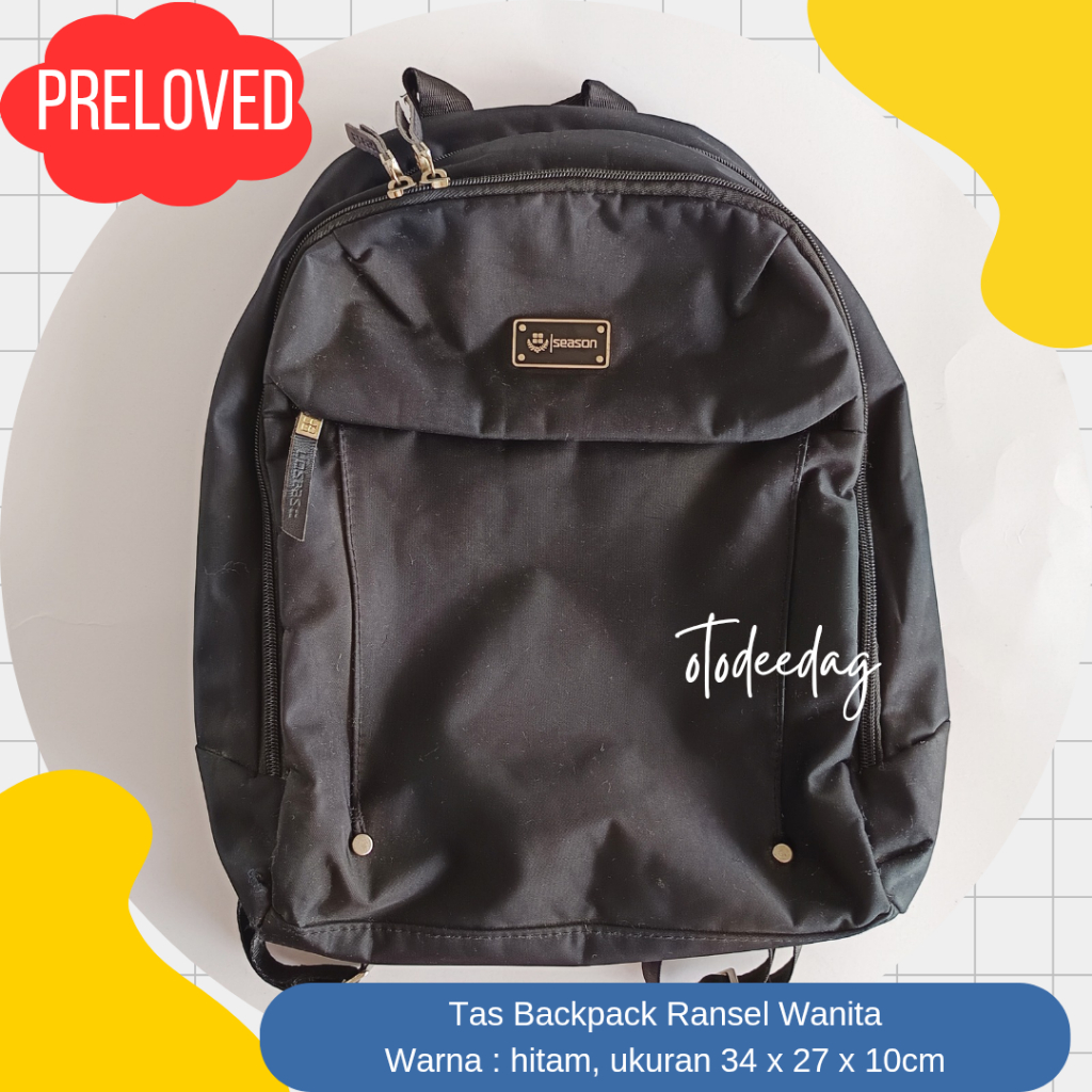 Tas Backpack Ransel Punggung Bag Laptop Notebook Season Hitam Black Wanita Cewek Preloved