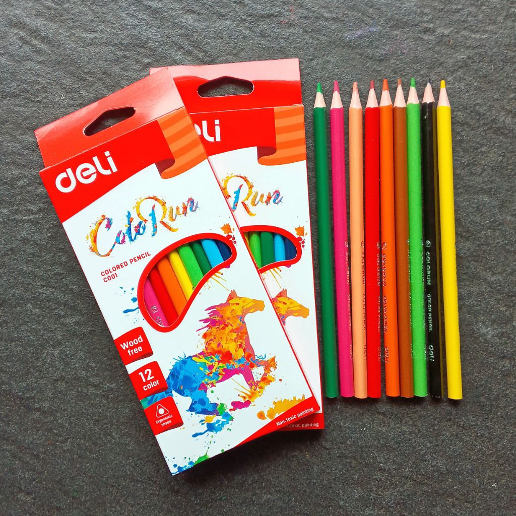 

Pensil Warna Colored Pencils DELI C001 12 Warna ColoRun ( Set ) [ Original ]