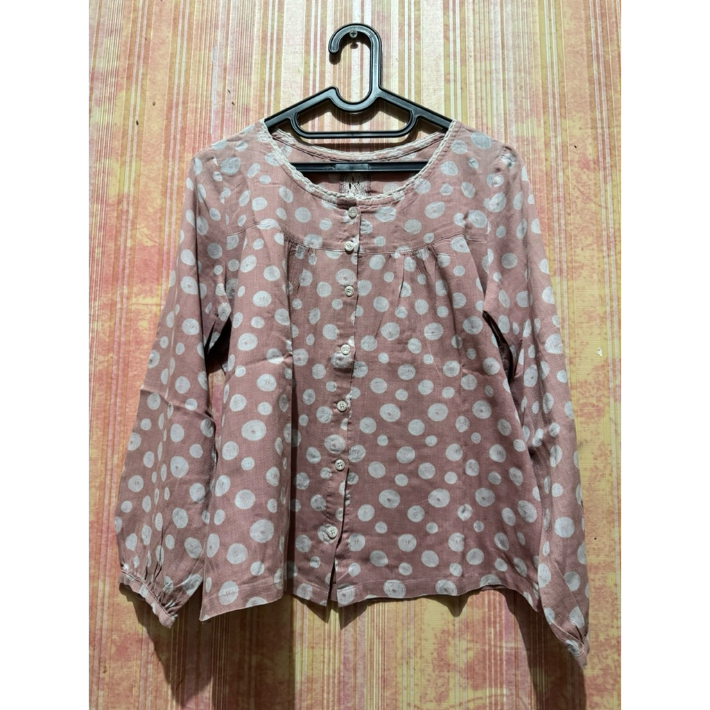 blus pink polkadot blouse kemeja merah muda
