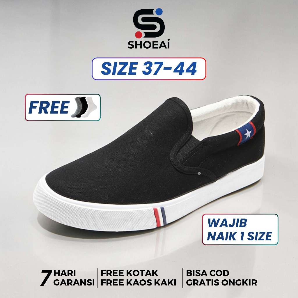 SHOEAI Star Slip On Sepatu Kasual Pria Wanita Trendy Sol Karet