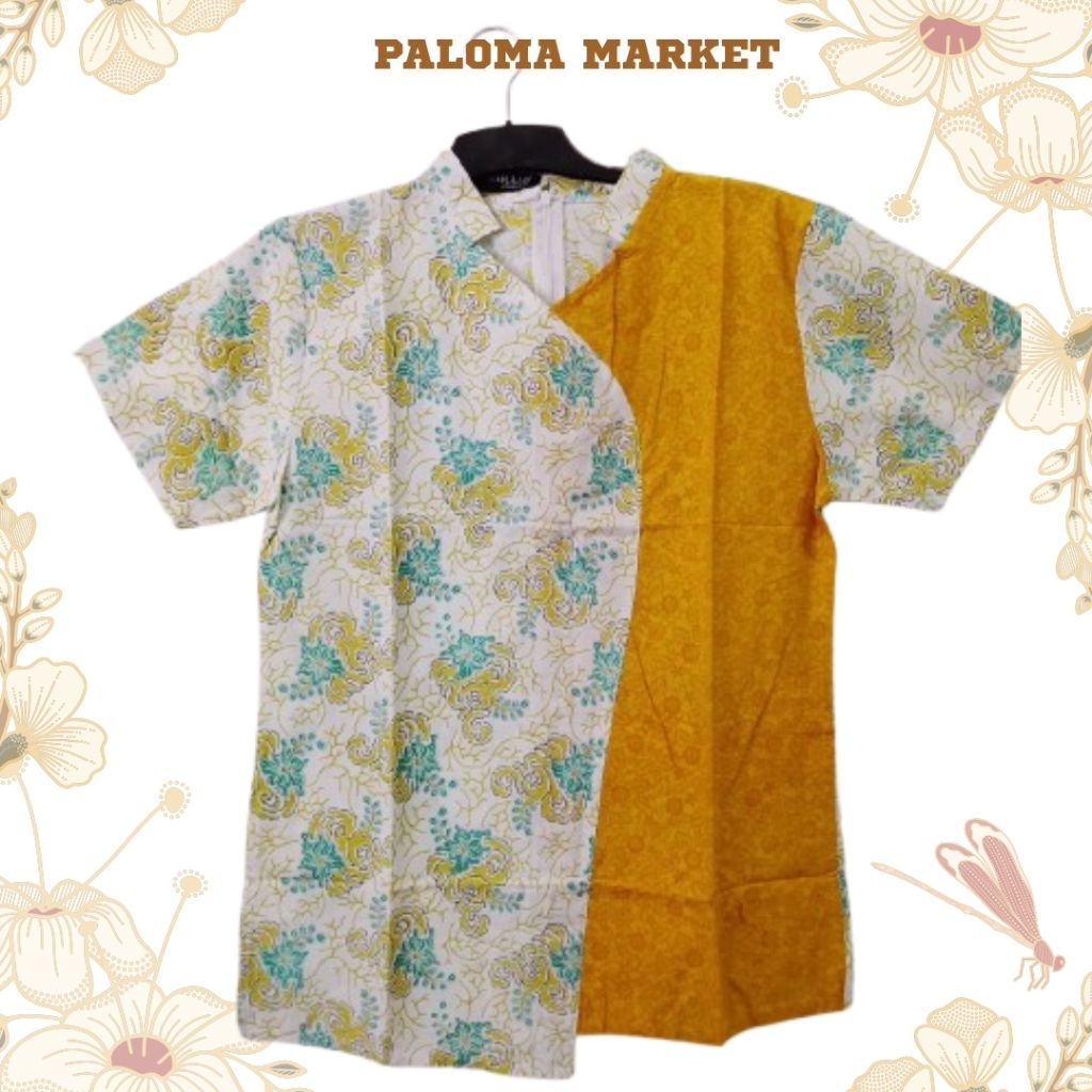 Blus Batik Kombinasi Kuning Putih Motif Bunga
