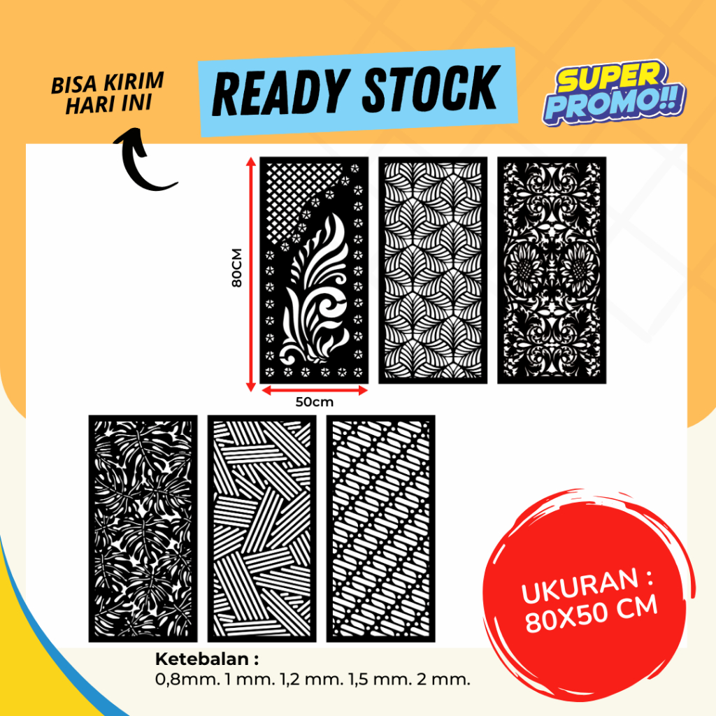Ornamen Plat Besi Laser Cutting 50x80 cm 2mm | Dekorasi Dinding & Partisi Minimalis Dinding, Pagar