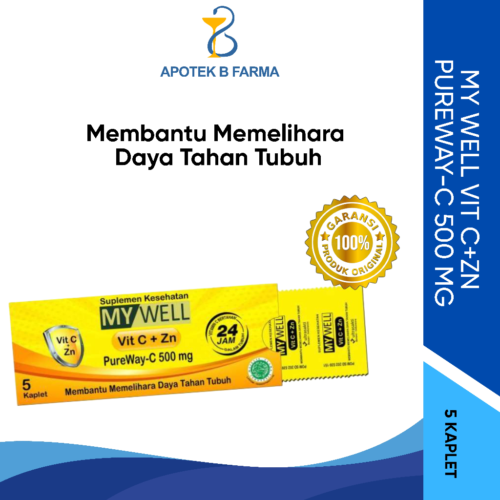 MYWELL VIT C + ZN PUREWAY-C 500 MG / SUPLEMEN DAYA TAHAN TUBUH / VITAMIN C (1 strip 5 kaplet)