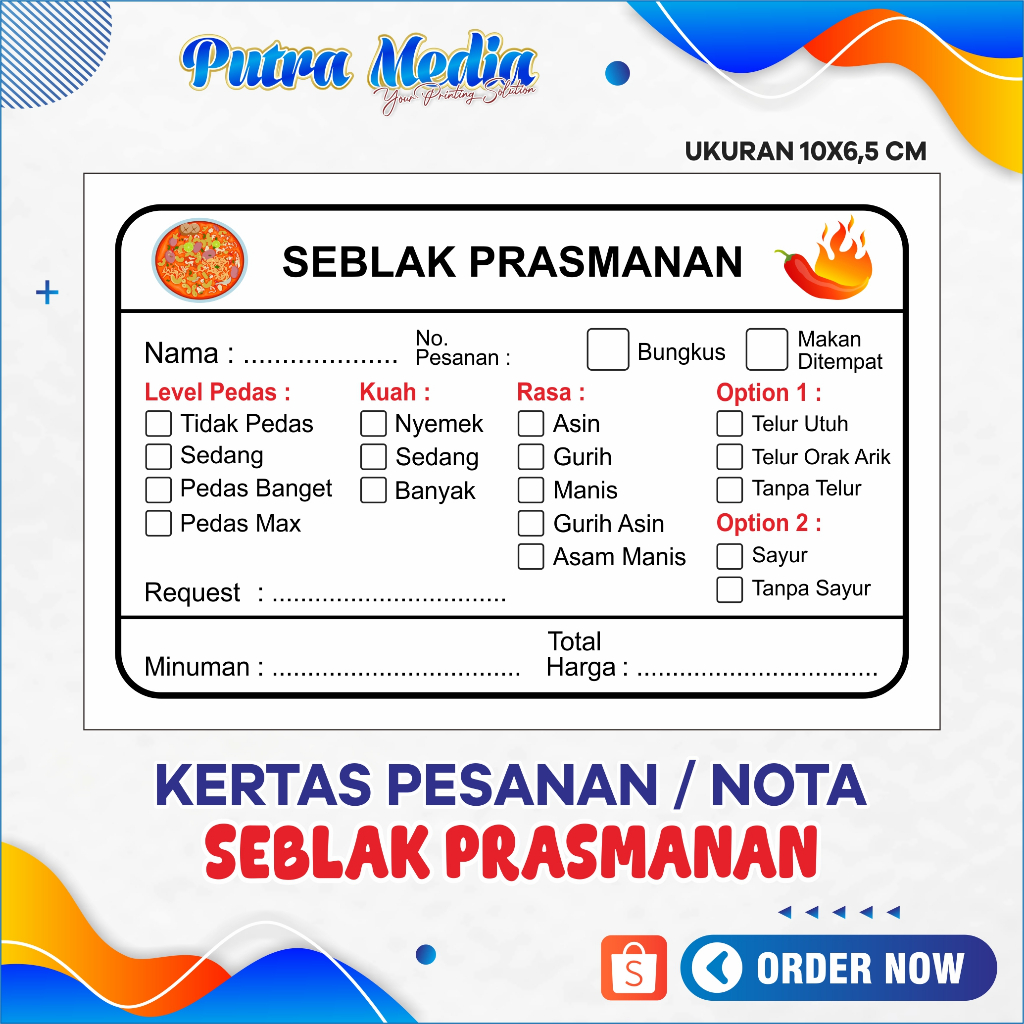 

Kertas Pesanan Seblak Nota Pesanan (isi 100 Pcs) MURAH MERIAH