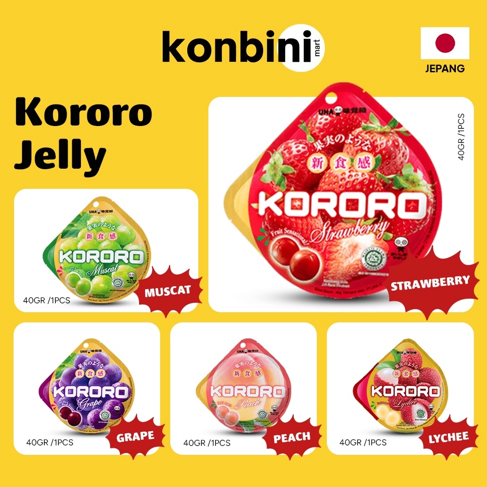 

Promo KONBINI JEPANG Kororo Jelly Candy 4gr Permen Kenyal Strawberry Muscat Grape