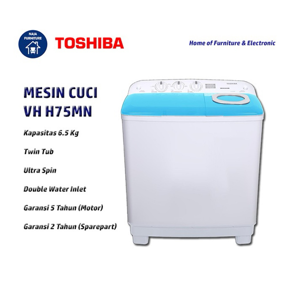 TOSHIBA Mesin Cuci 2 Tabung 6.5 Kg VH H75MN | Mesin Cuci Toshiba 6.5 Kg | Mesin Cuci Toshiba 2 Tabun