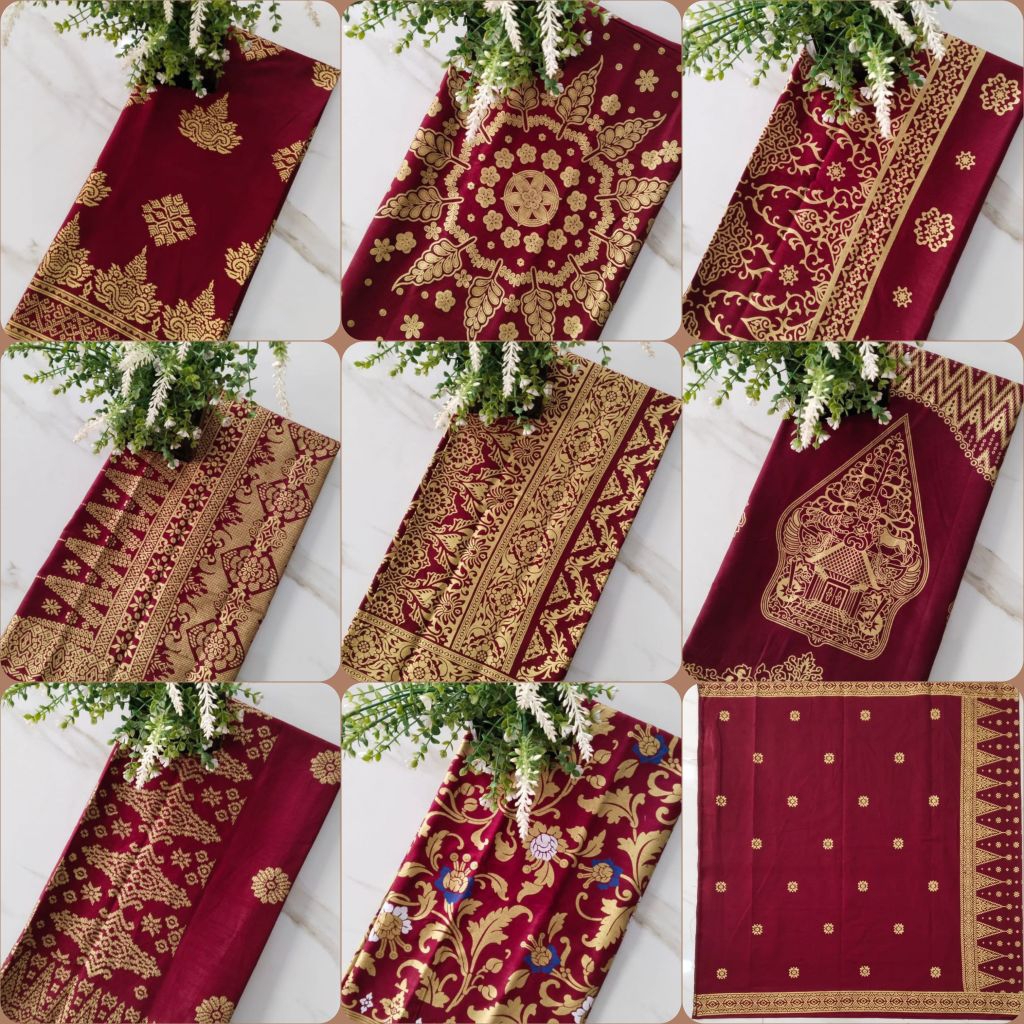 kain batik Prada emas warna marun
